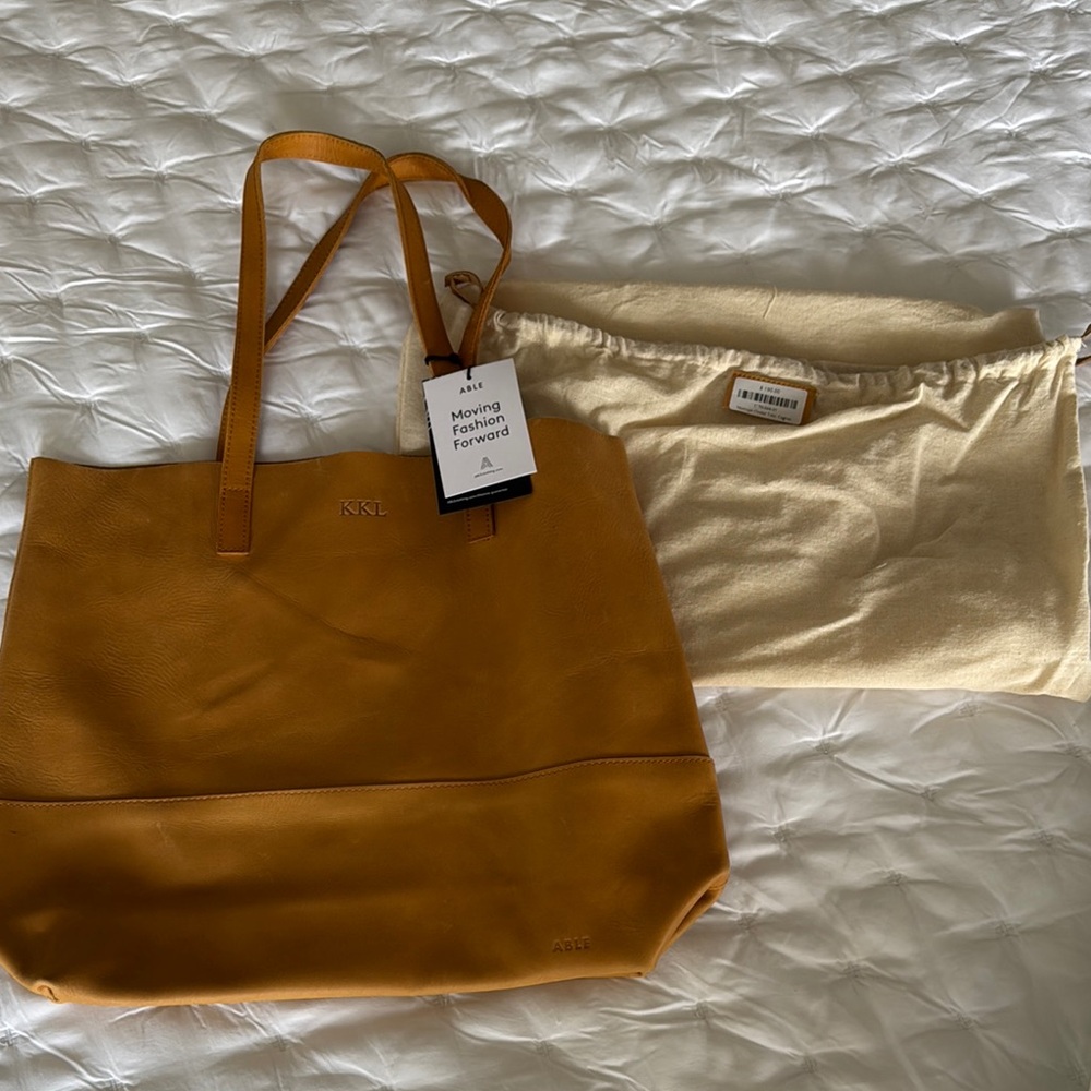ABLE cognac Leather Tote Bag